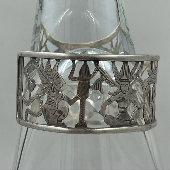 Vintage El Salvador 900 Sterling Silver Cuff Bracelet Cutout Dancer Motif - Picture 2 of 8